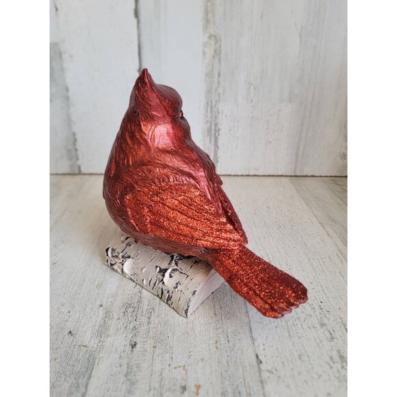 Resin red cardinal snow covered branch Xmas home decor unique figure - Picture 4 of 8